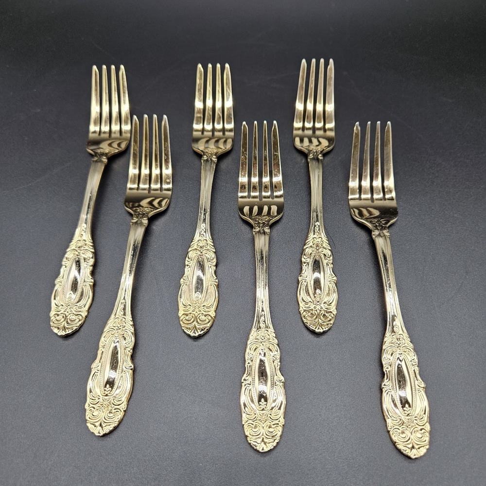 Towle Gold Electroplate Stainless 6 Salad Forks Flatware TWS545 Cameo Scrolls